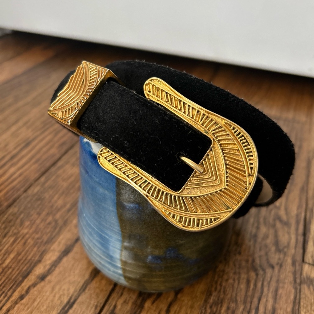 Elegant Black and Gold Women's Leather Suede Belt